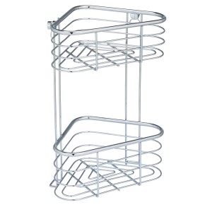 WENKO Eckregal Trestina mit 2 Etagen aus glänzendem Edelstahl, Drahtdesign für Bad und Dusche.