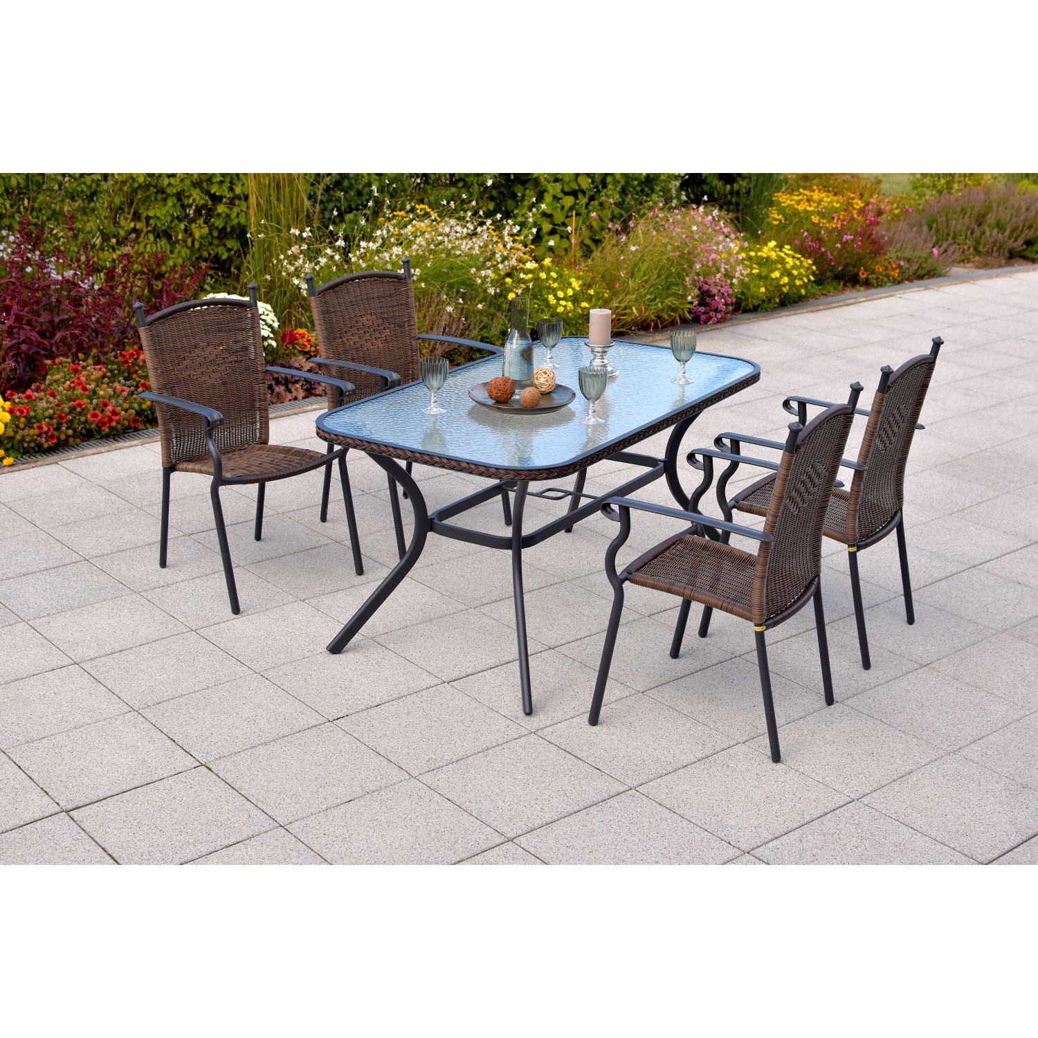 Merxx Roma Gartenmöbel-Set 5-tlg. Gartentisch 150 x 85 cm Braun