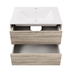 Fackelmann Waschtisch-Set Compact Line, 71 cm, Sonoma Eiche Dekor mit offenem Schubladen