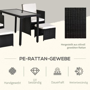 Outsunny Polyrattan Sitzgruppe, 11-teilig, schwarz, mit Tisch, Stühlen und Kissen.