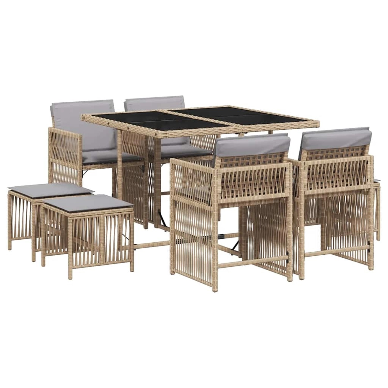 vidaXL 9-Tlg Garten-Essgruppe mit Kissen Beigemischung Poly Rattan 3211680 günstig online kaufen