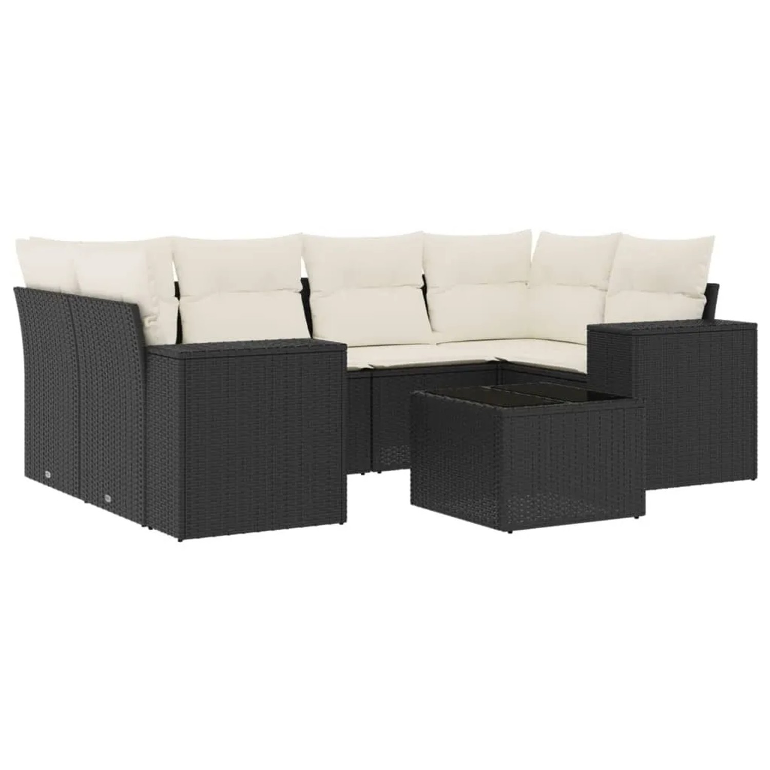 vidaXL 7-Tlg Garten-Sofagarnitur mit Kissen Schwarz Poly Rattan 3222315 günstig online kaufen
