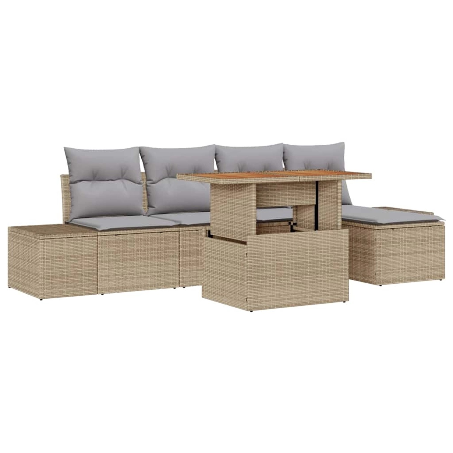 vidaXL Garten-Sofa-Set mit Speicher 6-Tlg Beige Poly Rattan 3358688 günstig online kaufen