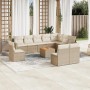Beige 11-tlg. Garten-Sofagarnitur aus Poly Rattan mit Kissen für Terrasse & Garten.