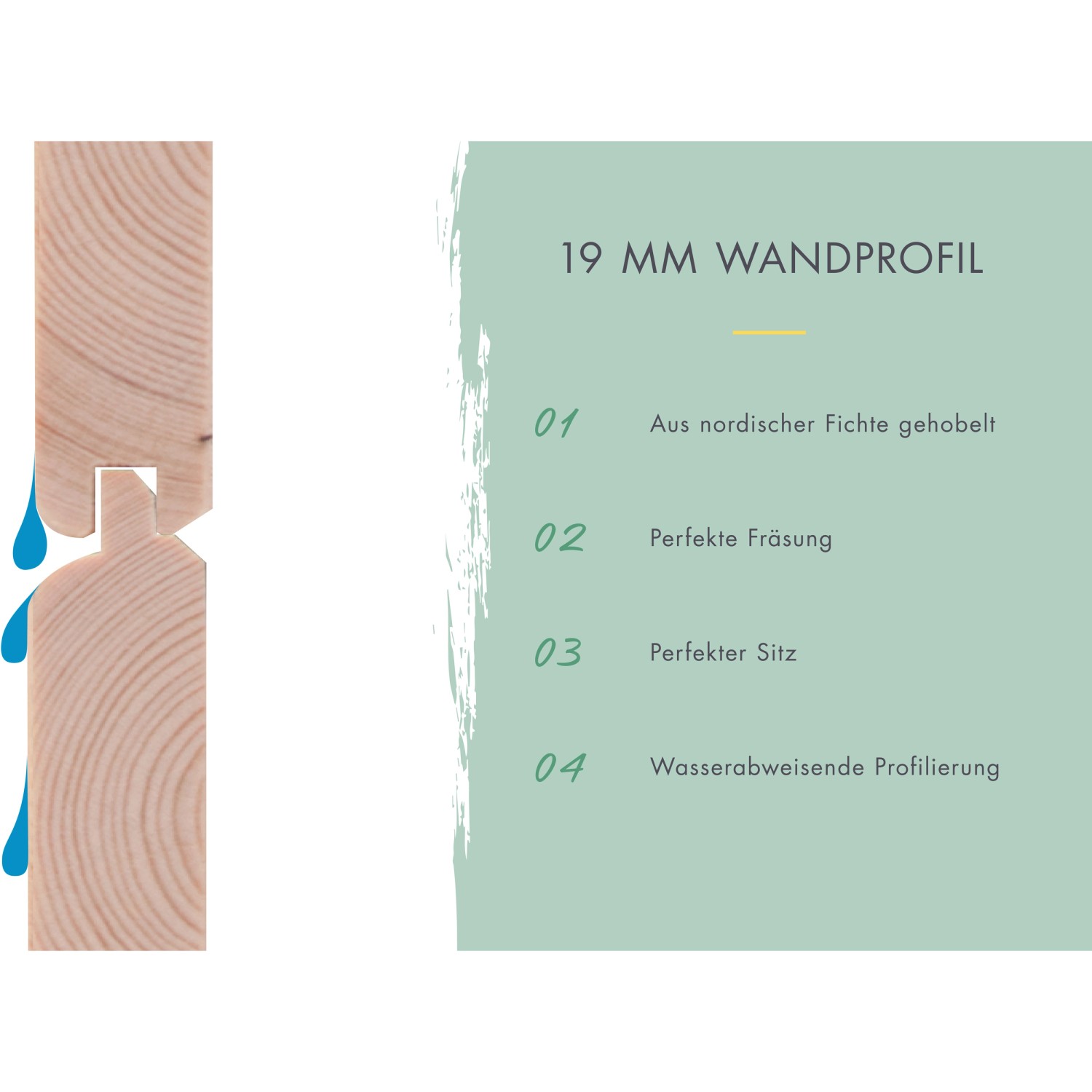 Detailaufnahme Wandprofil (19 mm) aus Fichte für Karibu Stelzenhaus, wasserabweisend.