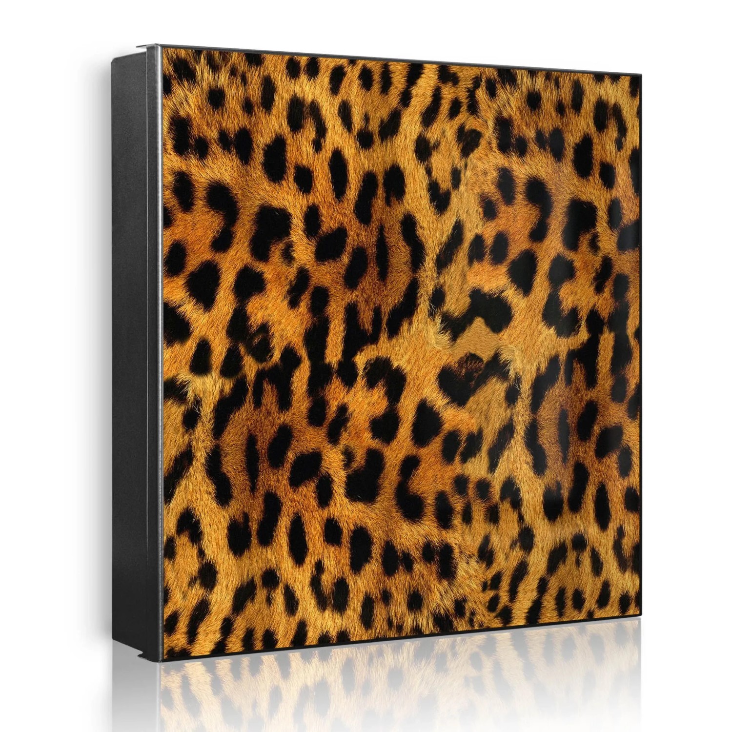Banjado Großer Schlüsselkasten Metall 30x30cm Schwarz Scharnier Links 50 Haken Beschreibbar Magnetisch Motiv Leopard