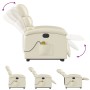 Elektrischer Massagesessel mit Aufstehhilfe in Creme Kunstleder, verschiedene Positionen der Rückenlehne und Fußstütze.