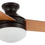 BEACON Deckenventilator Girona mit Bronze-Gehäuse, Holzflügeln und integrierter Beleuchtung.