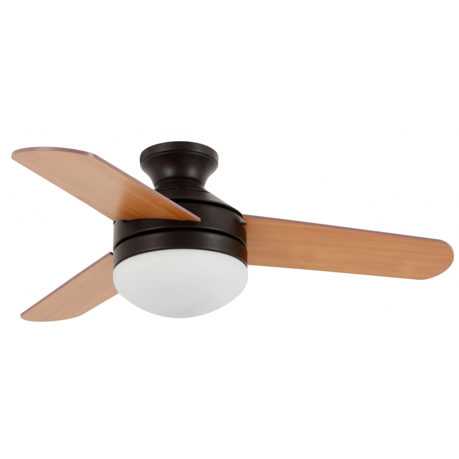BEACON Deckenventilator Girona mit Bronze-Gehäuse, Holzflügeln und integrierter Beleuchtung.