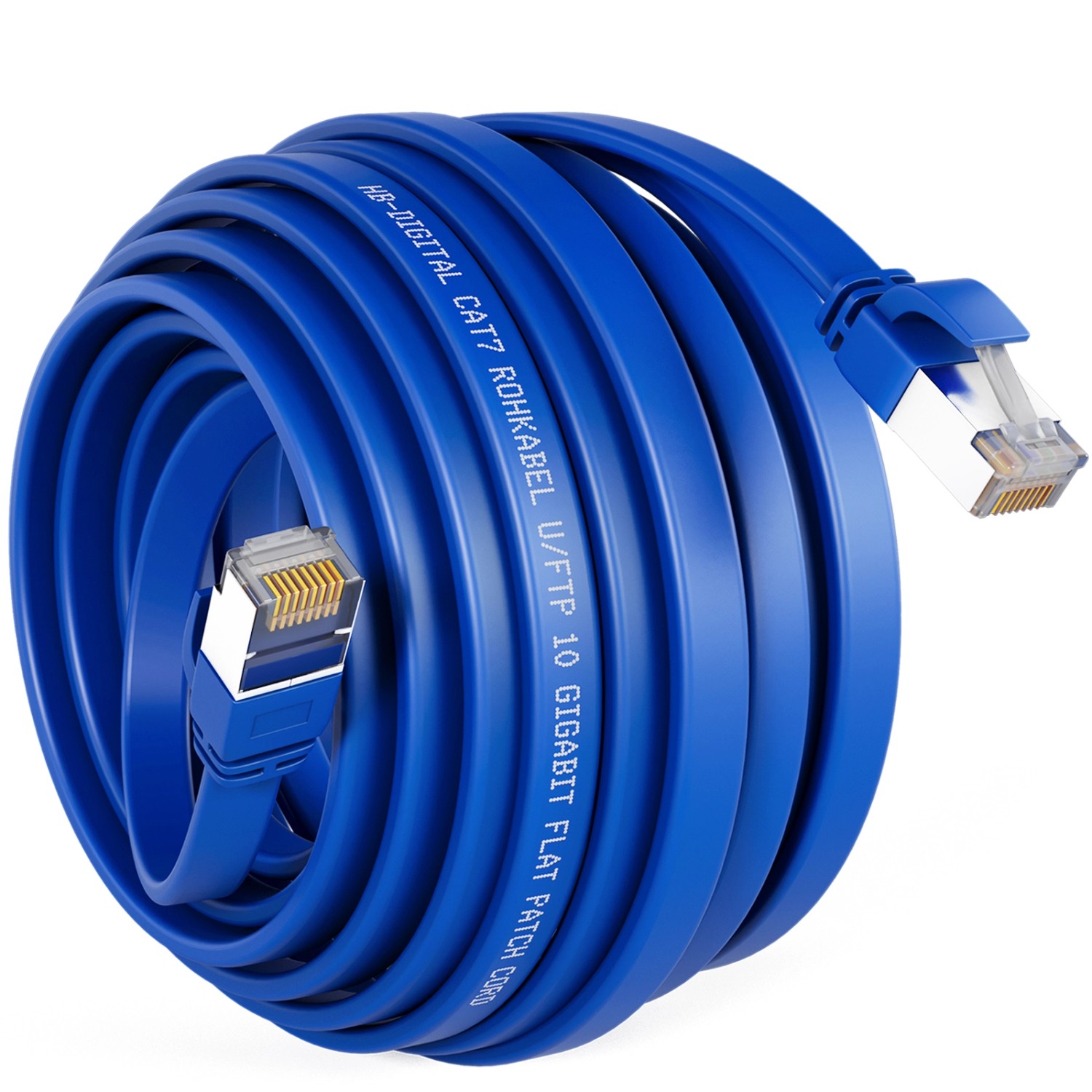 hb-digital Flachkabel CAT 7 Rohkabel RJ45 LAN Kabel Flach Kupfer bis zu 10 Gbit/s U/FTP PVC 30m Blau