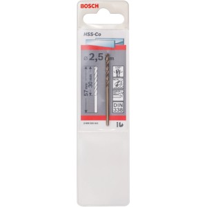 Bosch Metallbohrer Pro HSS-Co, 2,5 mm, in Verpackung. Spiralbohrer für Stahl.
