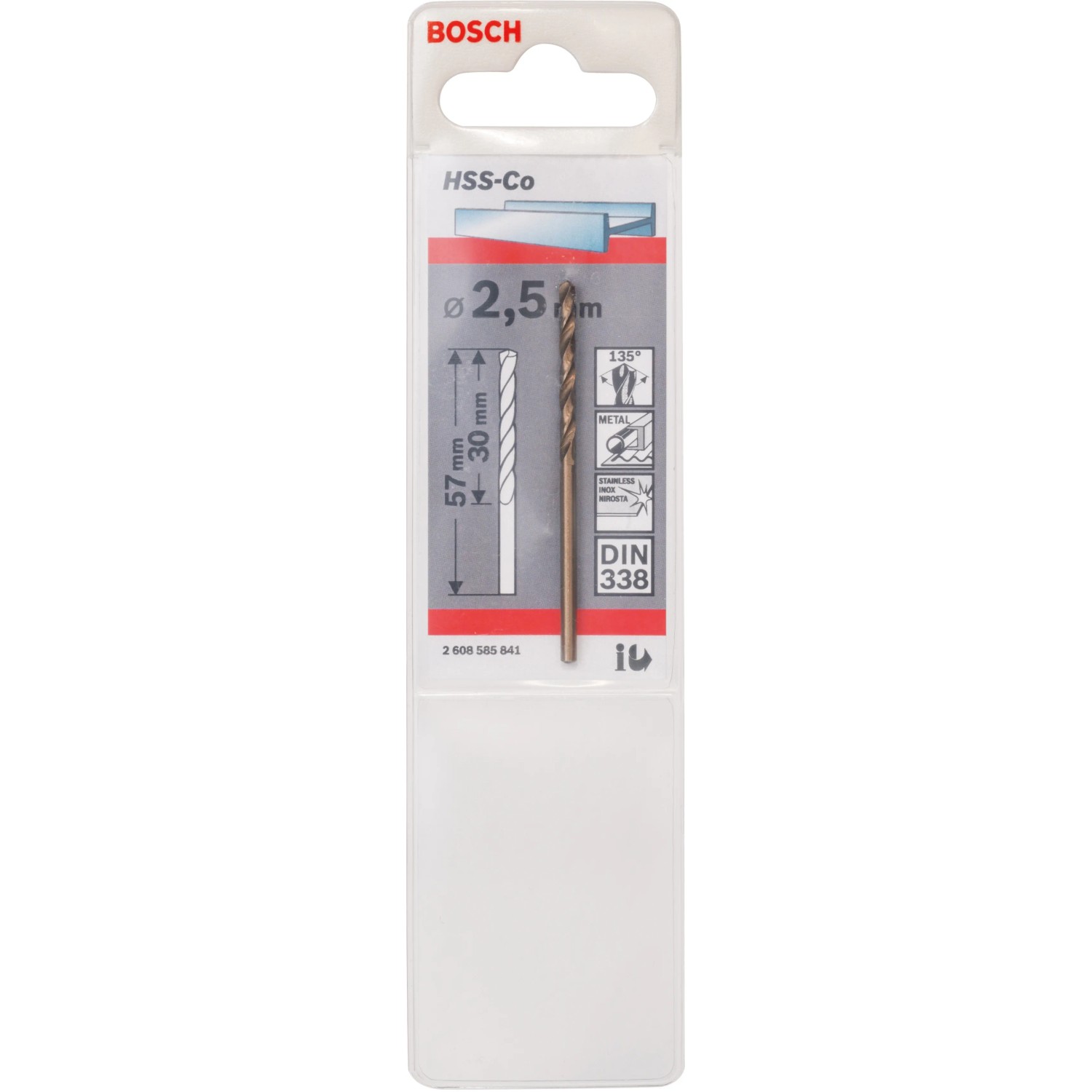 Bosch Metallbohrer Pro HSS-Co, 2,5 mm, in Verpackung. Spiralbohrer für Stahl.