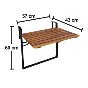 Rechteckiger Klapptisch Vinto aus geölter Akazie, 57x43 cm, ideal für Balkon und Garten.
