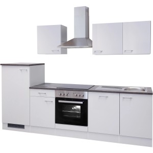 Flex-Well Küchenzeile Lucca, 280 cm, Weiß mit grauer Arbeitsplatte, inklusive E-Geräte.