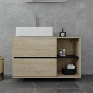ML-Design Waschbeckenunterschrank, hängend, braun-schwarz, 100x60x45,5 cm. Badezimmermöbel mit Schubladen und Ablage.