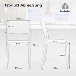 Costway 4er Set Esszimmerstühle Stapelbare mit Metallbeinen Weiß