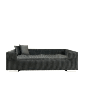 Graues Rohrschneider Hundesofa aus Cord mit Kissen, extra breit und weich gepolstert.