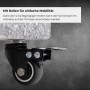 Detailaufnahme: Rolle am hellen Granit Schirmständer MYZONE 70 kg für flexible Mobilität.