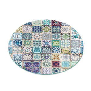 Tulup Glasplatte für Kamin Mosaikmuster auf Fliesen Vorlegeplatte für Kaminöfen Runden 60x60 cm Blau Glasplatte für Kamin Bodenplatte Glas für Ofen