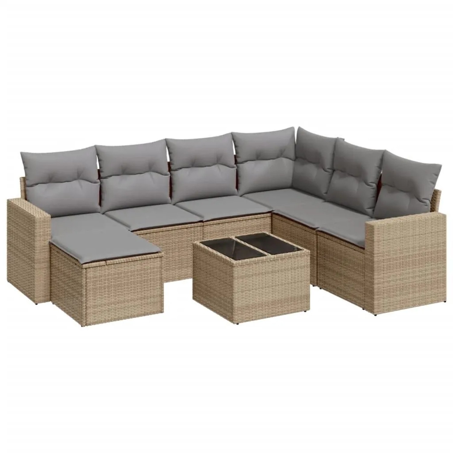vidaXL 8-Tlg Garten-Sofagarnitur mit Kissen Beige Poly Rattan 3251646