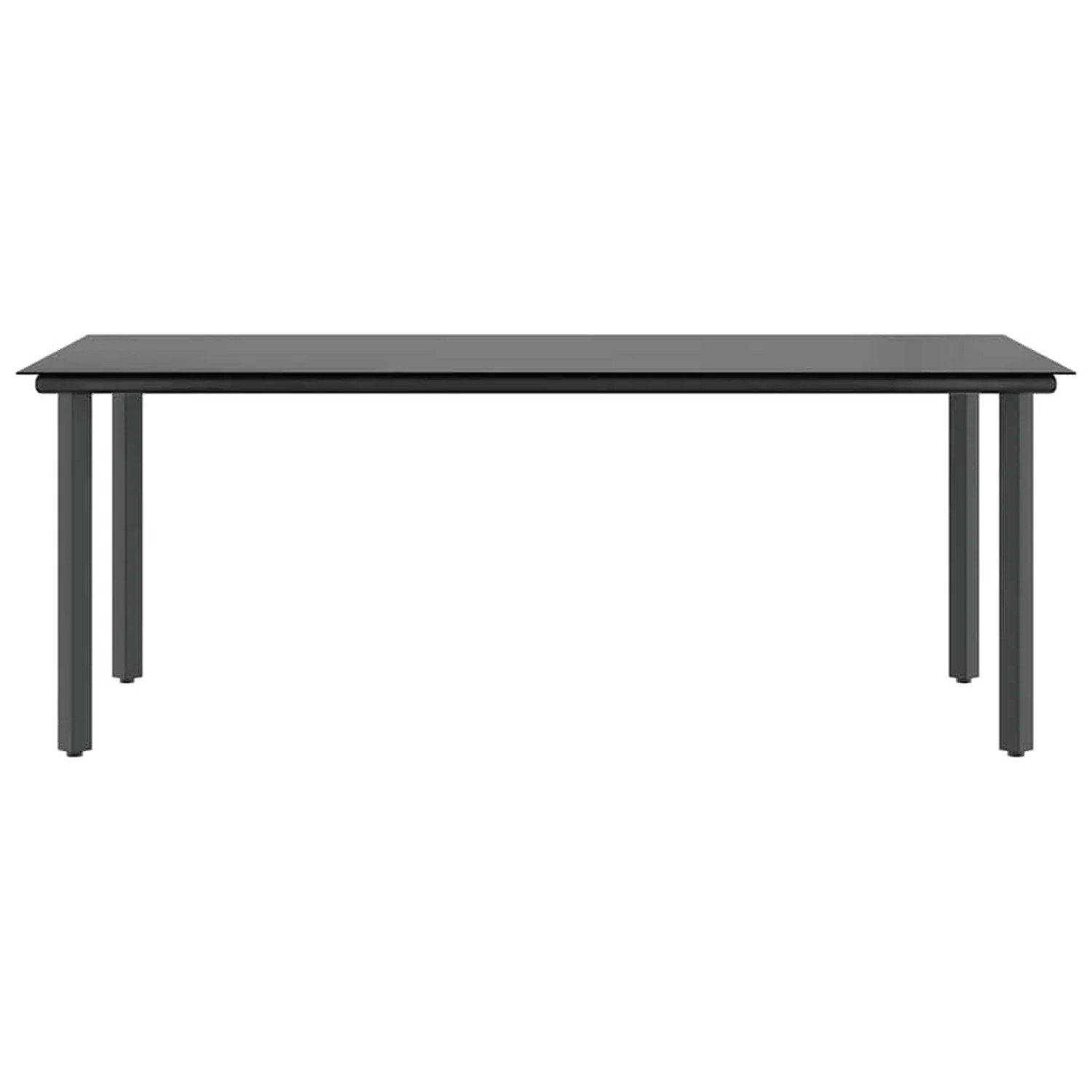 Schwarzer vidaXL Gartentisch mit Glasplatte, Teil der 9-tlg. Garten-Essgruppe.