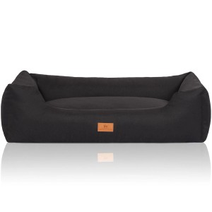 Schwarzes Knuffelwuff Hundebett Lotte Velours XXL (120x85cm). Bequemes, großes Hundekörbchen.