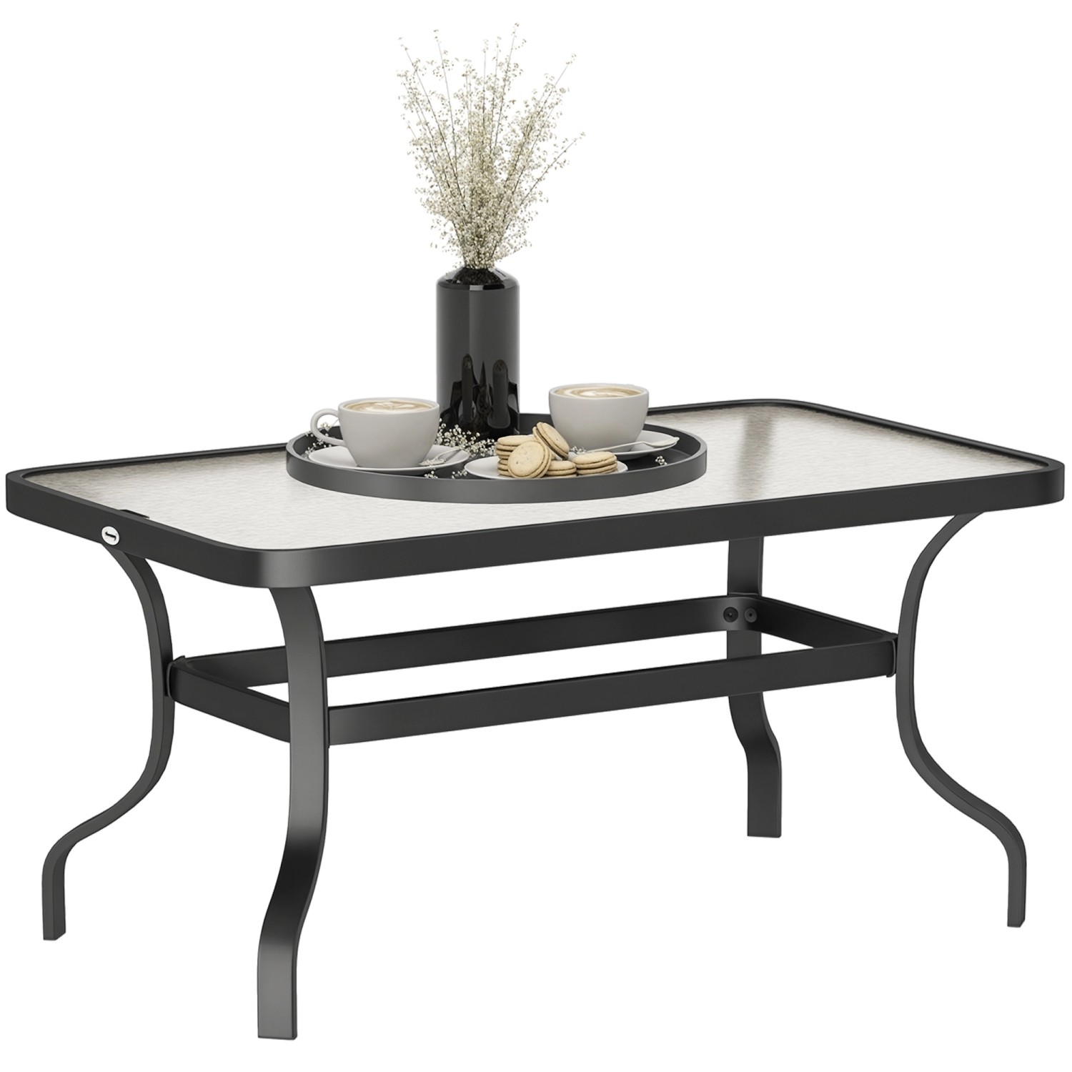Outsunny Couchtisch Metall Gehärtetes Glas Schwarz 95L x 55B x 46H cm günstig online kaufen