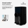 Schwarze Klarstein Max Breeze Smart Klimaanlage mit Abluftschlauch und Fensterabdichtung.