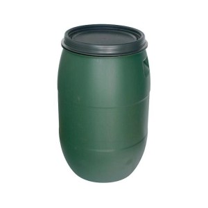 Grünes Mehrzweckfass aus Kunststoff, 120L, mit Spannringverschluss und Deckel.