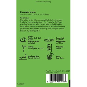 Samentüte Melone Charentais: Süße, genetzte Sorte für sonnige Standorte. Gemüsesamen für den Sommer.