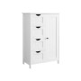 Weißes Vasagle Sideboard mit 4 Schubladen und einer Tür. Ideal als Badezimmerschrank.