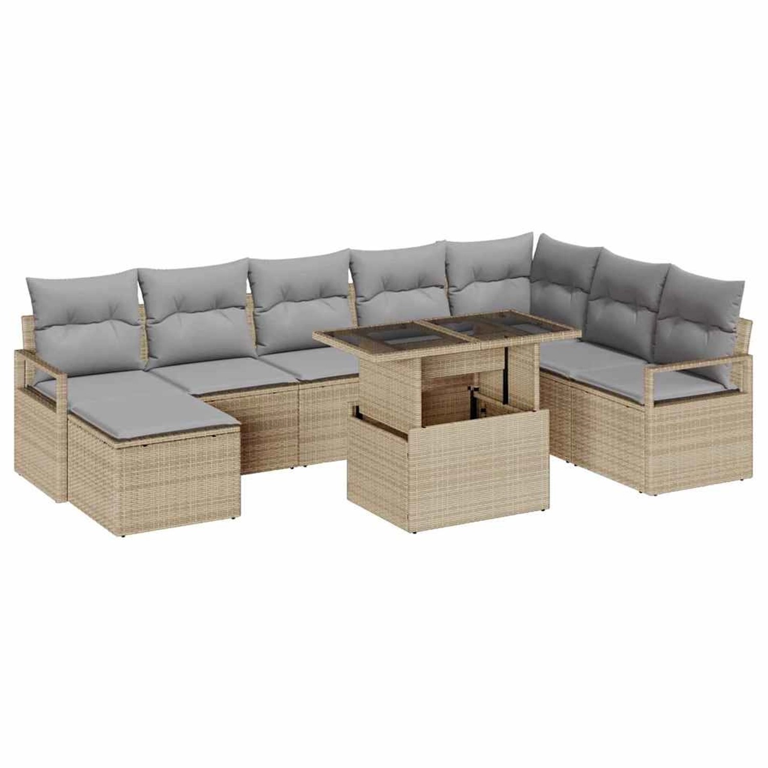 vidaXL Garten-Sofa-Set mit Speicher 9-Tlg Beige Poly Rattan 3357613 günstig online kaufen