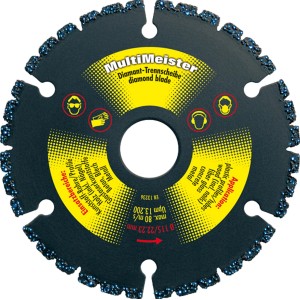Multifunktionale Trennscheibe Multimeister für Winkelschleifer, geeignet für Metall, Holz und Kunststoff.