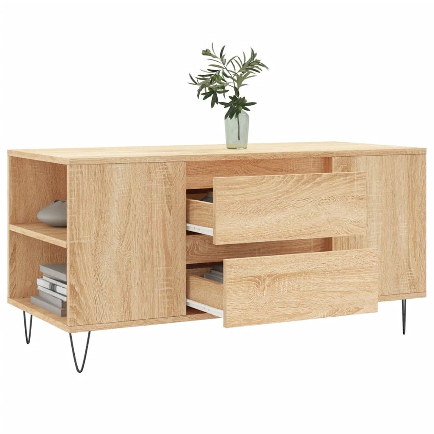 vidaXL Couchtisch Sonoma-Eiche mit Schubladen und Fächern, Holzwerkstoff, 102x44,5x50 cm.