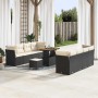Schwarzes 11-teiliges vidaXL Garten-Sofa-Set aus Polyrattan mit Tisch und Hockern.