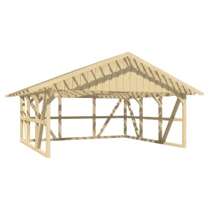 Skan Holz Carport Schwarzwald, naturbelassenes Holz mit Dachlattung und Rückwand.