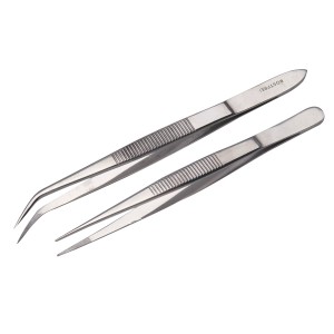 LUX Pinzettenset Profi, 2-teilig, aus Edelstahl, mit gerader und gebogener Pinzette für Lötgeräte.