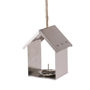 Silberne Boltze Vogelfutterstation Azulla aus Edelstahl für den Garten.