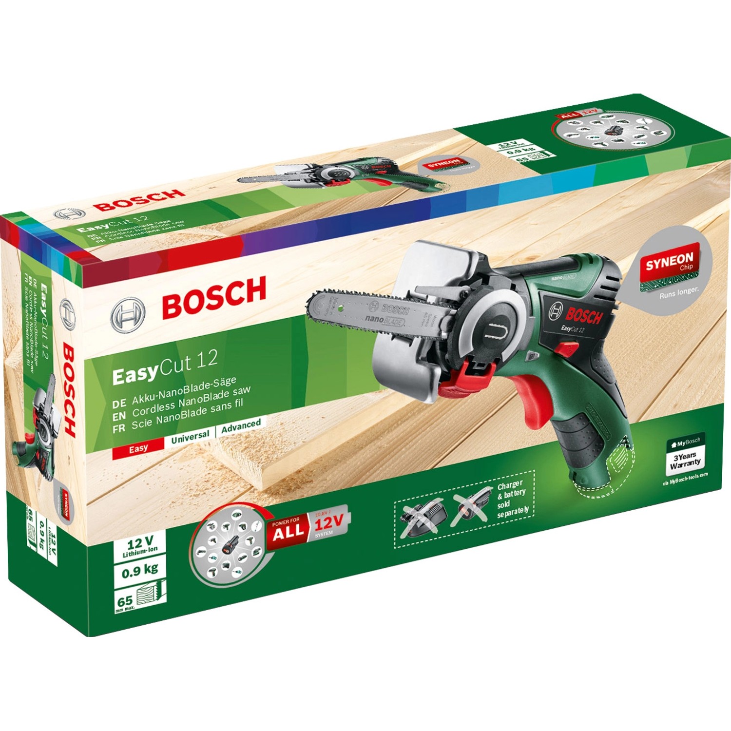 Bosch EasyCut 12 Akku-Säge mit NanoBlade im Karton, 12V Akku inklusive.