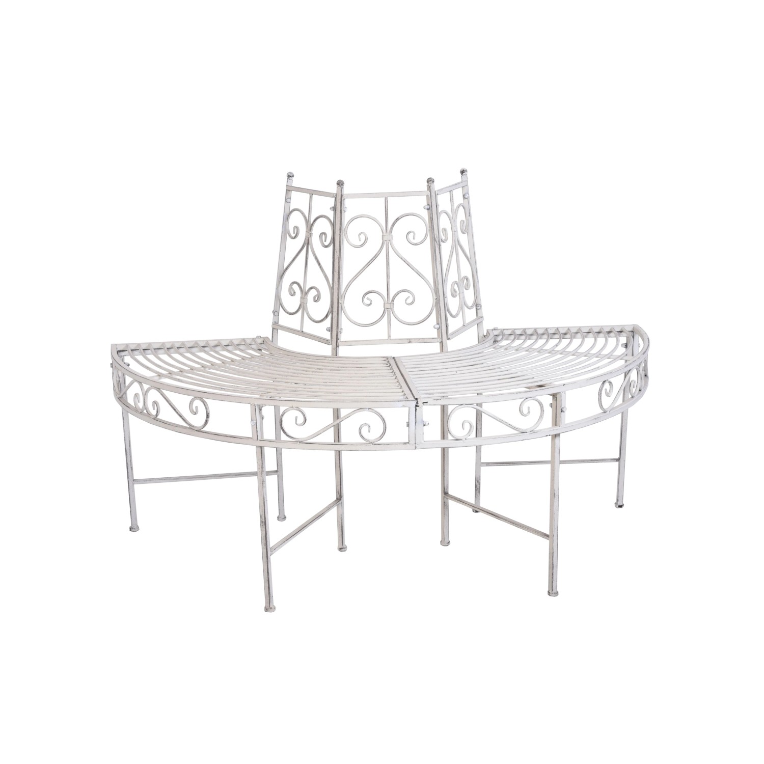 DELUKE Baumbank FRIDA Stahl Antik-Weiß 80x63x122cm Gartenbank Baumbank-Halbkreis Wetterfest Terrassenbank Sitzbank Outdoor