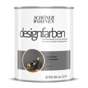 Schöner Wohnen Designfarbe Klassisches Schiefergrau, 1 Liter, für matte Wandfarben.