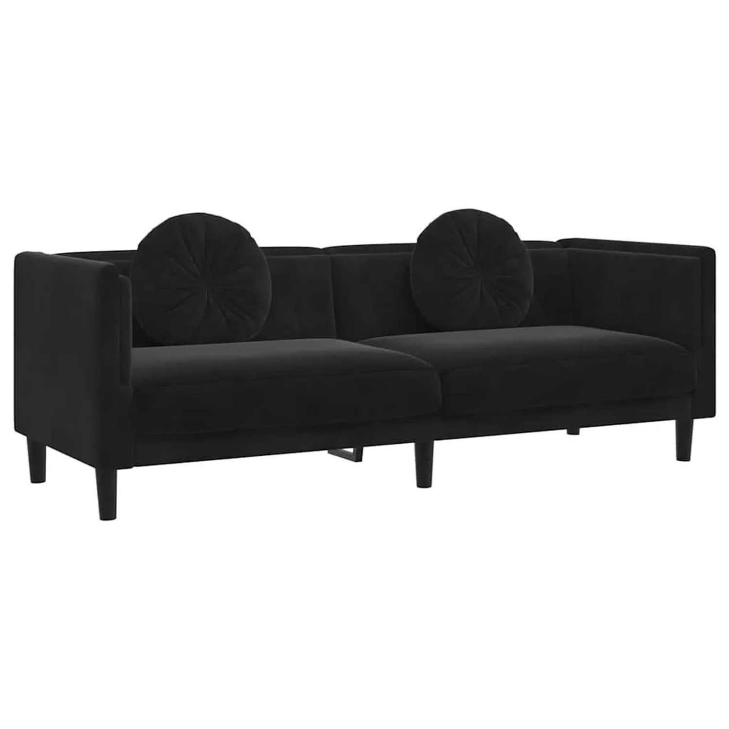 vidaXL Sofa mit Kissen 3-Sitzer Schwarz Samt 372647