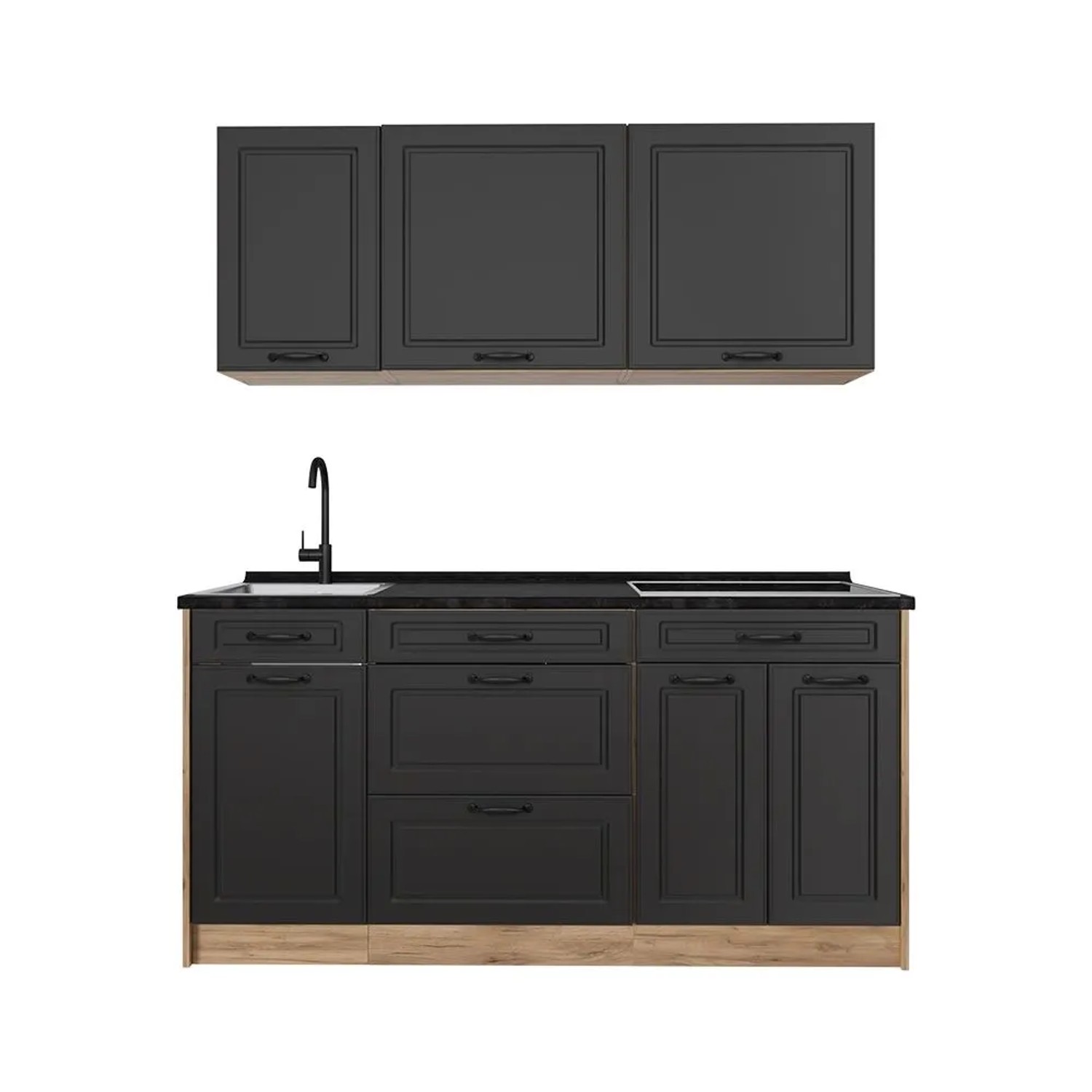 Vicco Singleküche R-Line Anthrazit Landhaus/Goldkraft Eiche 160 x 82 Arbeitsplatte Anthrazit Art Nr 67730