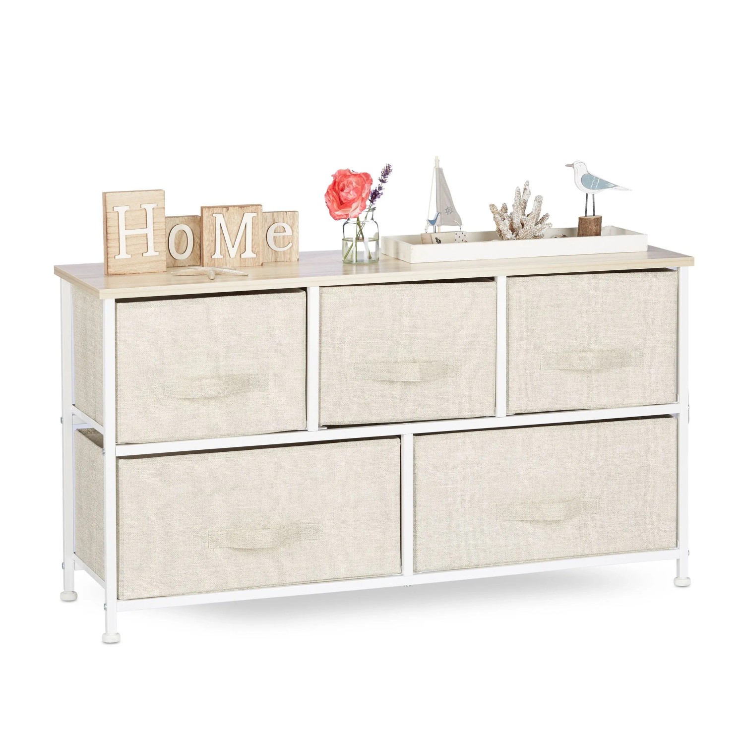 Relaxdays Regalsystem Stahl Stoff MDF Beige Weiß Mit Schubladen