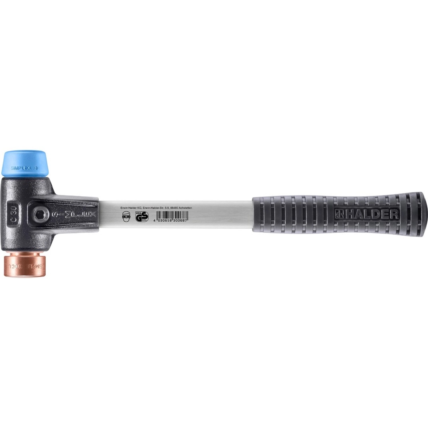 Halder Simplex Schonhammer Ø 30 mm TPE-soft Blau   Kupfer mit Verstärktem T günstig online kaufen