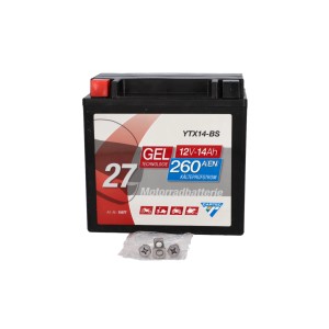 Cartec GEL Motorradbatterie YTX14-BS, 14Ah, 260A. Wartungsfreie Batterie für Motorrad, Quad & Co.