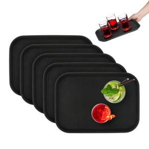 Relaxdays Serviertablett 5er Set Kunststoff Schwarz Rutschfest 35 cm x 25 cm