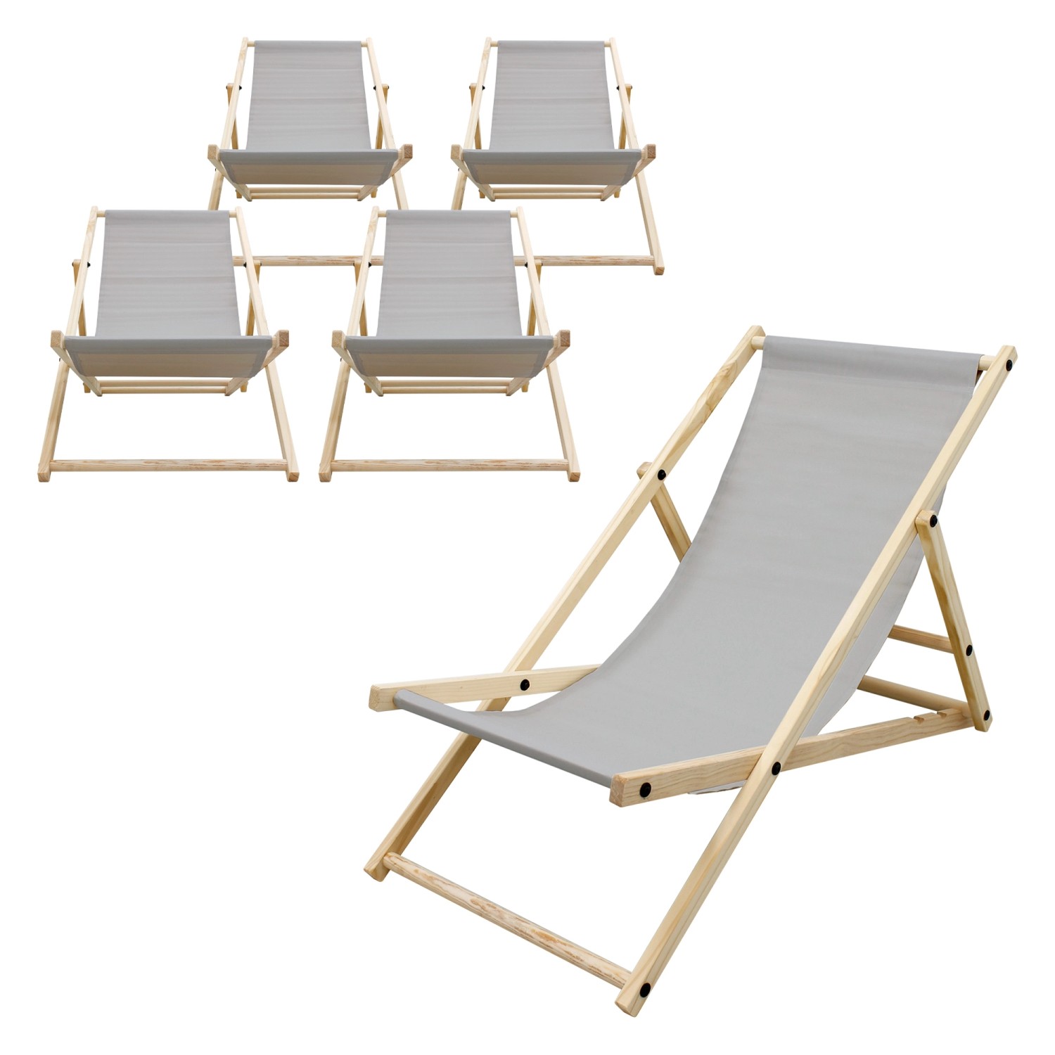 ECD Germany 5Er Set Liegestuhl Klappbar Hellgrau Holz 3 Positionen bis 120k günstig online kaufen