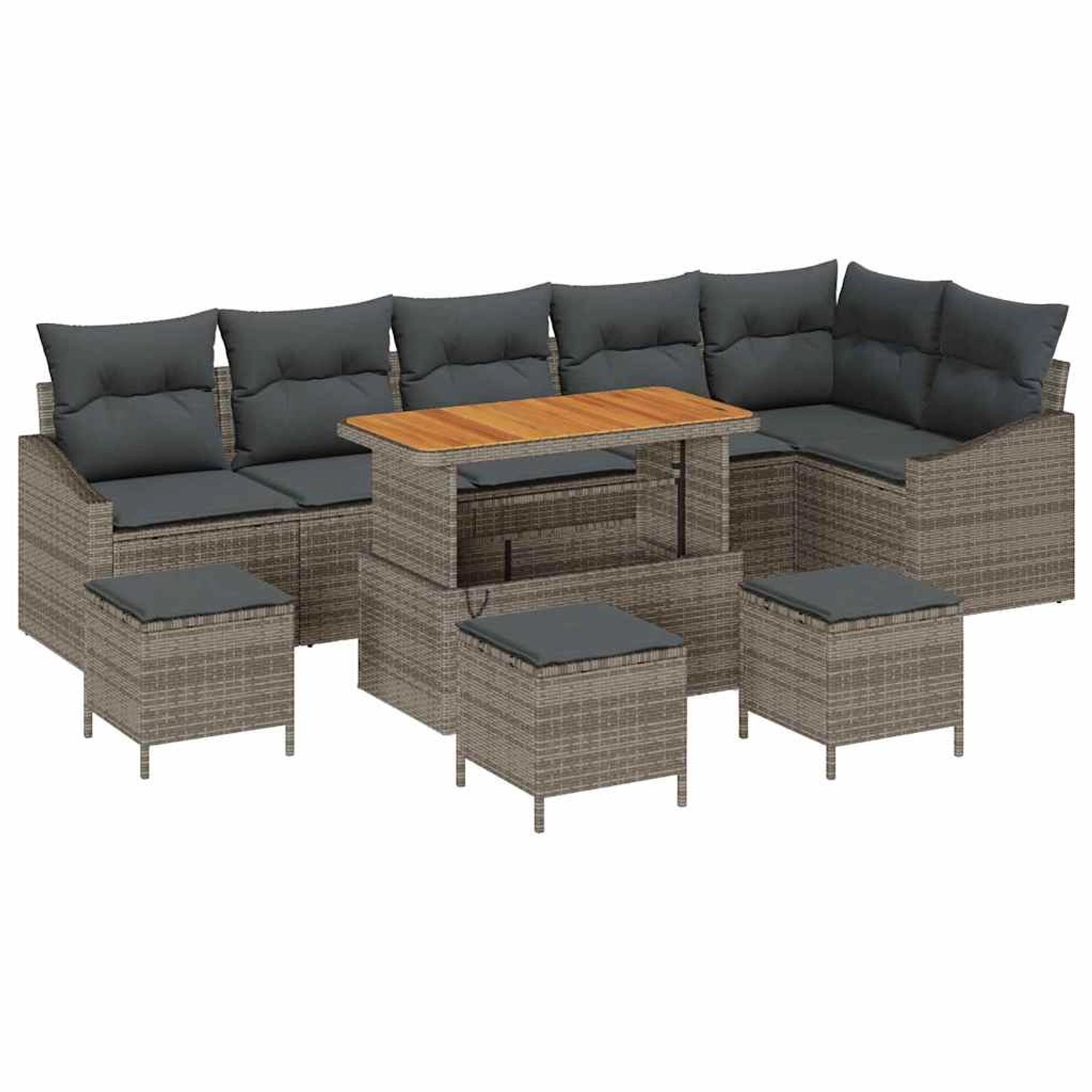 vidaXL Garten-Sofa-Set mit Kissen 10-Tlg Grau Poly Rattan 3362683 günstig online kaufen