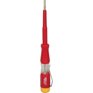 Roter Spannungsprüfer mit Schutzisolierung, 100-500 V, 140 mm. Prüfwerkzeug mit Schlitzklinge und Clip.